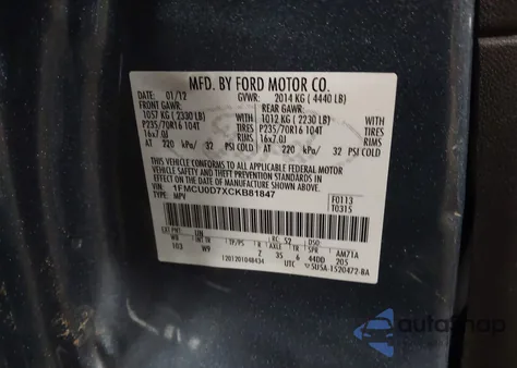 2012 Ford Escape Xlt from USA, damaged, VIN 1FMCU0D7XCKB81847